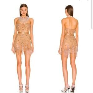 Dundas x Revolve Marilyn Embellished Mini Dress Tan Size S